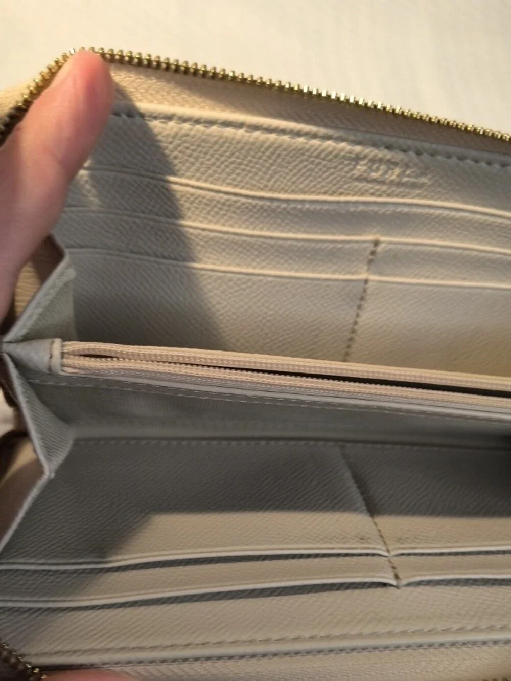 Furla Pebbled Leather Zip Wallet in Light Beige with Gold Logo (Ballerina)
